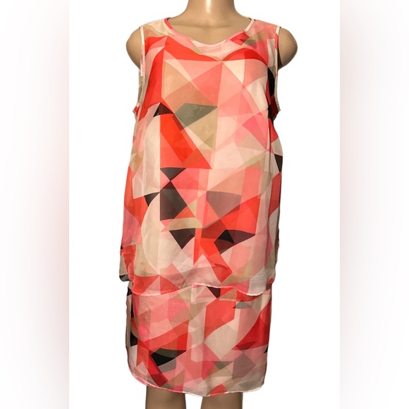 Vince Camuto ~ Size M ~ Pink Geometric Chiffon Above Knee Shift Skirt Set - Picture 1 of 7